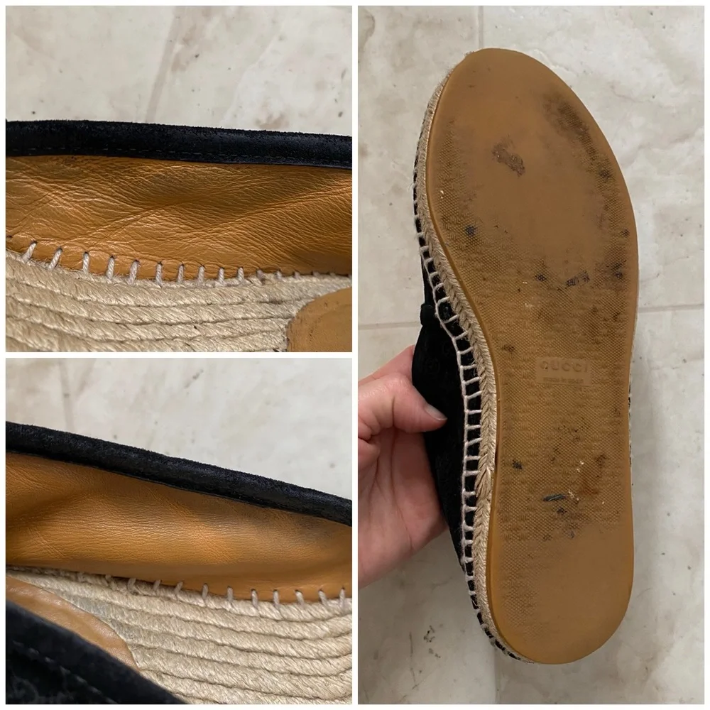 Gucci Micro Guccissima GG Monogram Black Suede Espadrilles Flats Size 6.5/36.5